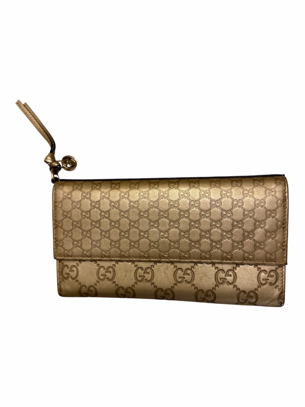 GUCCI Guccissima Gold Leather GG Charm Long Wallet